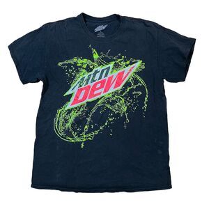 Mountain Dew Faded Black T-Shirt Vintage Y2K Style Graphic Grunge Size Large Mtn